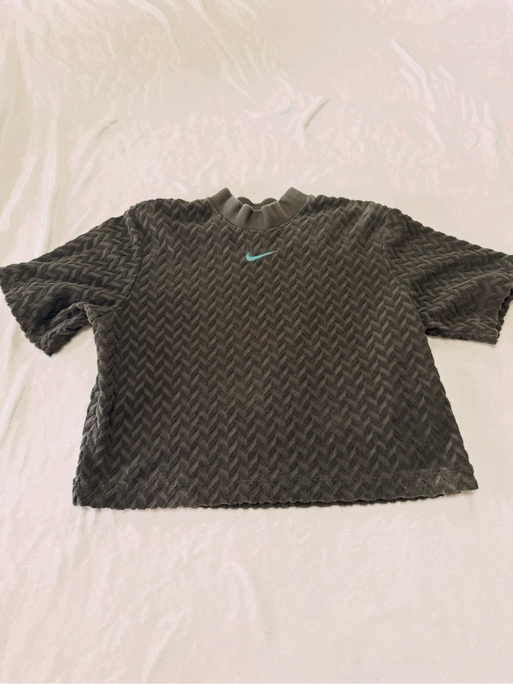 Nike Olive Textured Short-Sleeve Crew with Teal Swoosh